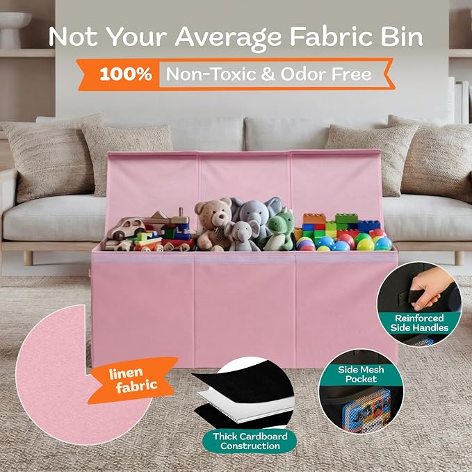 SoftOwl Extra Large Toy Storage Organizer with Lid - Sturdy, Collapsible Toy Chest Storage Box Design - Toys Bin with Dividers for Kids, Nursery, Bedroom, Playroom 37"x16"x14"