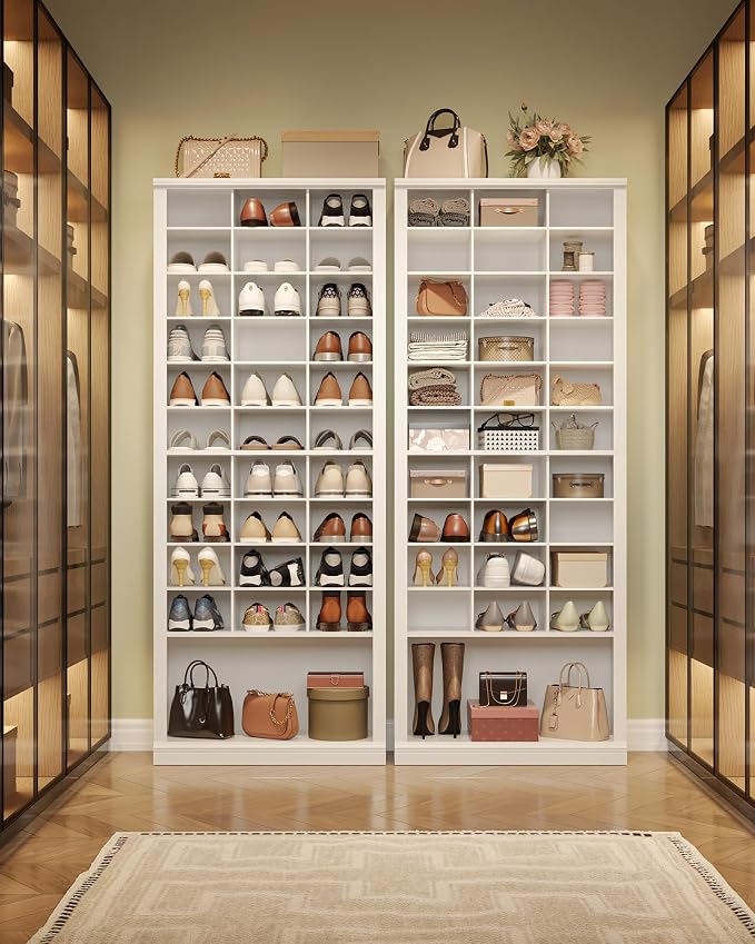 Hzuaneri 11 Tiers Shoe Storage Cabinet, Tall Shoes Cabinet with Cubby | Freestanding Wooden Shoe Organizer, 30-33 Pairs, Shoes Cubby Organizer for Entryway, Bedroom, White SR39303X