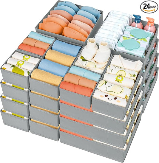 DIMJ Drawer Organizer Clothes, 24 Pack Dresser Organizer, Foldable Closet Organizers and Storage, Fabric Dresser Drawer Organizers, Drawer Dividers for Nursery, Baby Clothes, Underwears, Sock