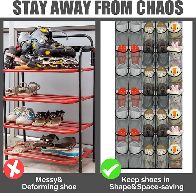 Windyun 2 Pcs 40 Pocket Over The Door Shoe Organizer Large Breathable Mesh Hanging Shoe Rack for Closet Space Saving Shoes Storage Holder Hanger for Dorm Room Bathroom Bedroom Entryway (Gray)