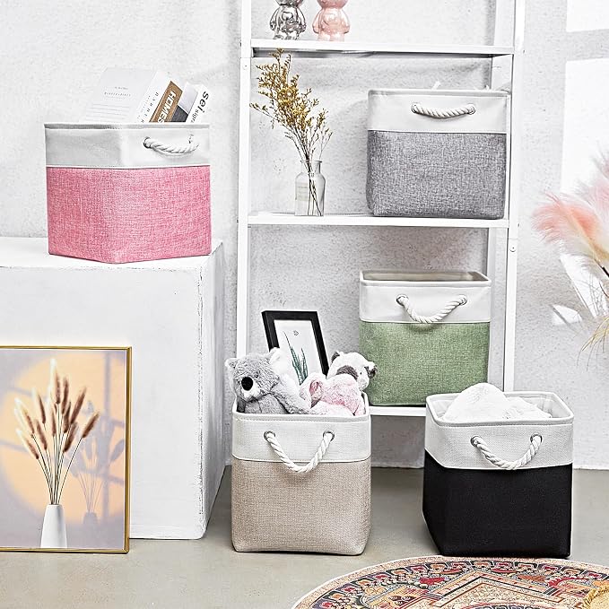 11x11 Inch Cube Storage Bins, 6 Pack Fabric Storage Cubes for Shelves, Cube Organizer Bins with Handles, Cloth Cubby Storage Bins for Home(White/black)