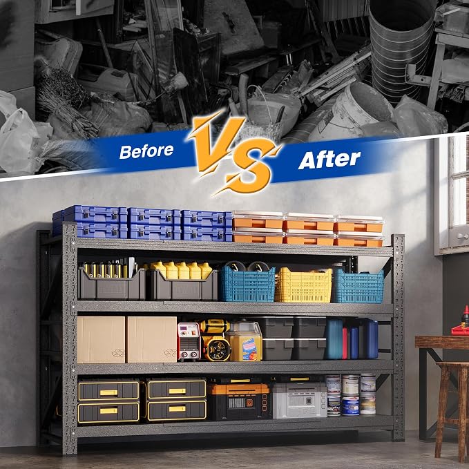 BYNSOE 68" W Storage Shelves 8000lbs Garage Metal Shelving Heavy Duty Garage Shelves Adjustable Storage Shelves for Industrial, Factory, (68" W X 24" D X 63.5" H)