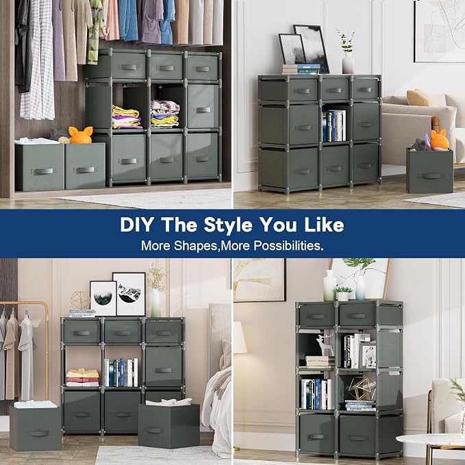 Mavivegue 9 Cube Storage Organizer, Closet Organizers and Storage, Cube Storage Shelf, Easy to Assemble with Storage Drawers, DIY Closet Cube Organizer for Living Room, Bedroom, Dorm Room-Gray