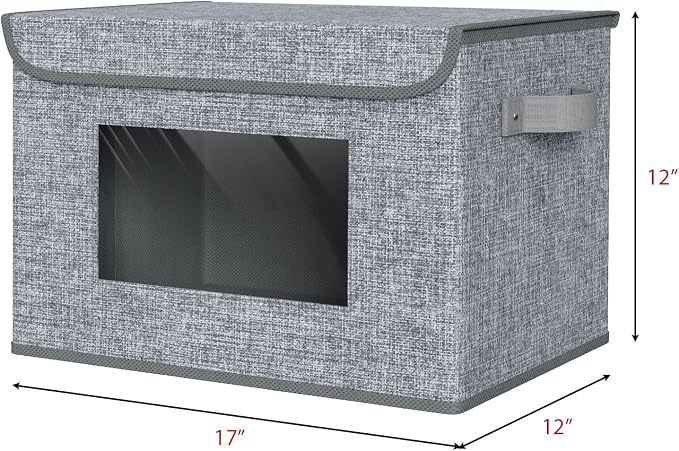 Univivi Fabric Foldable Storage Boxes [4-Pack] Large Collapsible Stackable Storage Bins with Lids, Closet Organizers and Storage Cube Basket for Home, Office, Bedroom (Grey, 17'' x 12'' x 12") | 17 x 12 x 12 In Foldable Storage Boxes with Handles, Clea...