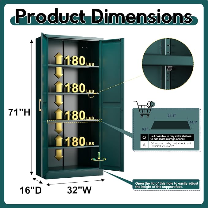 UNICOLY 71" Kitchen Pantry Cabinet, Metal Pantry Storage Cabinet with Doors | Tall Storage Cabinet with 4 Shelves, Storage Cabinets for Kitchens, Living Room, Dinning Room, Assembly Required，Blue