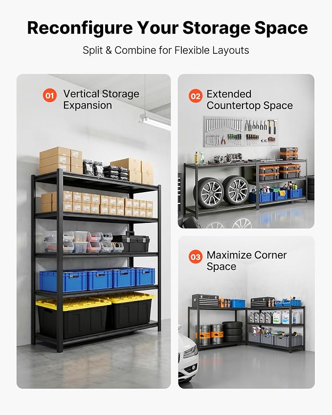 VEVOR Garage Shelving, 5-Tier Adjustable Storage Shelves, 3000 lbs Heavy Duty Garage Shelves, Metal Utility Rack Shelf for Garage Workshop Warehouse Basement, 59.49" W x 20.55" D x 71.38" H