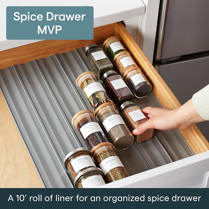 YouCopia SpiceLiner Spice Rack Drawer Organizer (Universal Fit 10’ Roll),Gray