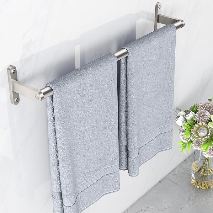 KLJKPA Towel Bar for Bathroom, 24 Inch Wall Towel Rack, Brushed Nickel | Heavy Duty Single Towel Rod, Space-Saving Hand Towel Holder, Toilet Kitchen Towel Storage, Rustproof, Stainless Steel