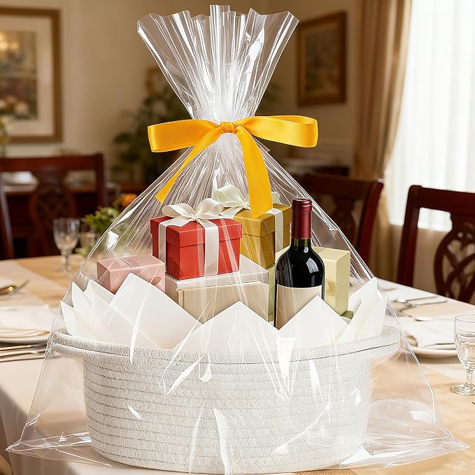 woric Small Woven Gift Basket Storage Baskets Picnic Baskets | Cotton Rope Basket; Includes Gift Bag, Card, Ribbon & Tissue Paper; for Gifts, Storage, Baby Shower, Wedding, Graduation