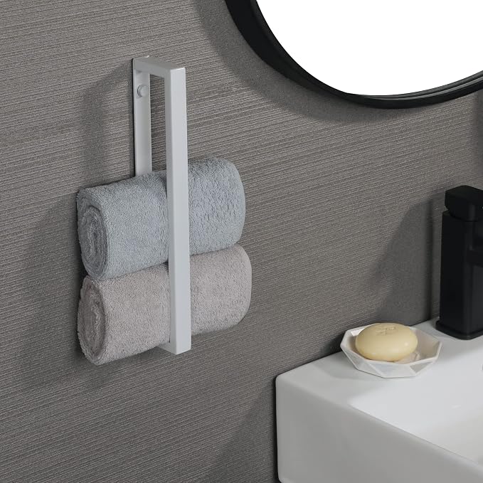 Alise Hand Towel Holder Towel Bar for Bathroom Wall Mounted 12 Inch,White | Towel Rack for Bathroom Lavatory,SUS304 Stainless Steel Towel Rail for Bath Kitchen,Self-adhesive or Drilling Mount