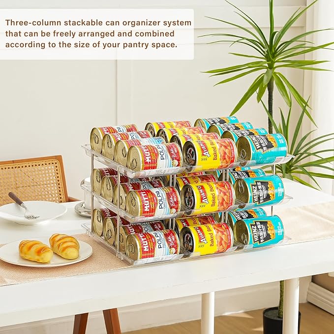 Can Organizer for Pantry, Stacking Can Storage Organizer Hold 36 Cans | Automatic Rolling Can Rack for Fridge, 3Tire 3 Columns Can Holder, Canned Goods Organizer
