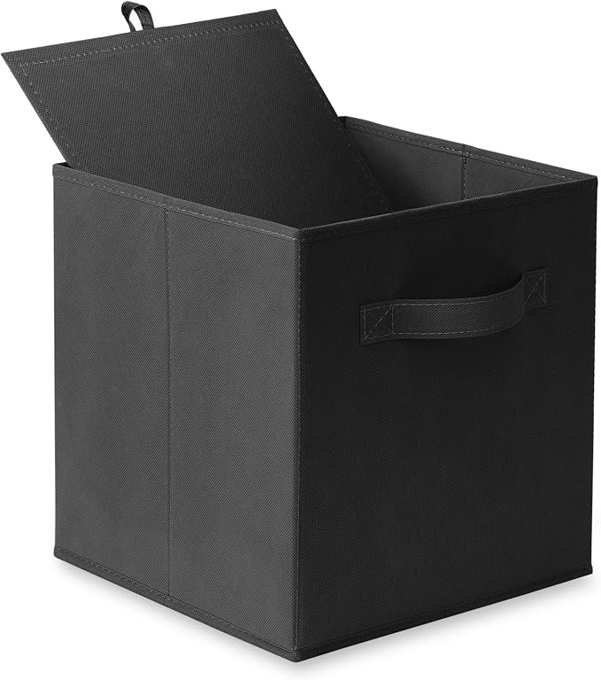 Casafield Set of 6 Collapsible Fabric Cube Storage Bins, Black - 11" Foldable Cloth Baskets for Shelves, Cubby Organizers & More
