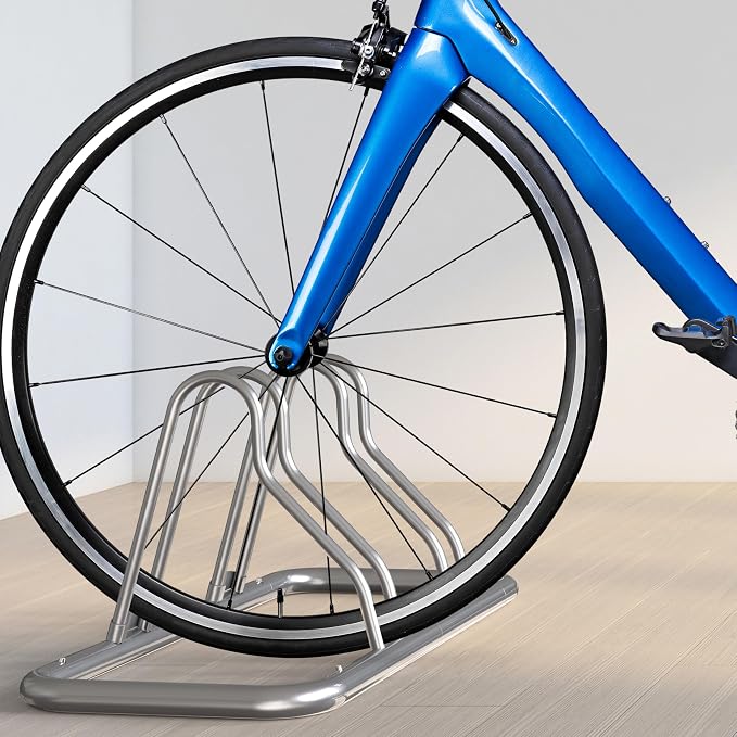 Simple Houseware 2-Bike Adjustable Floor Storage Rack for Garage, Silver | Bicycle Parking Stand Organizer for Road and Kids Bikes