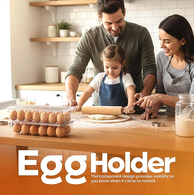 Utopia Home Egg Container With Lid and Handle for Refrigerator - Pack of 3 - Clear Stackable Egg Holder for Kitchen Storage and organization