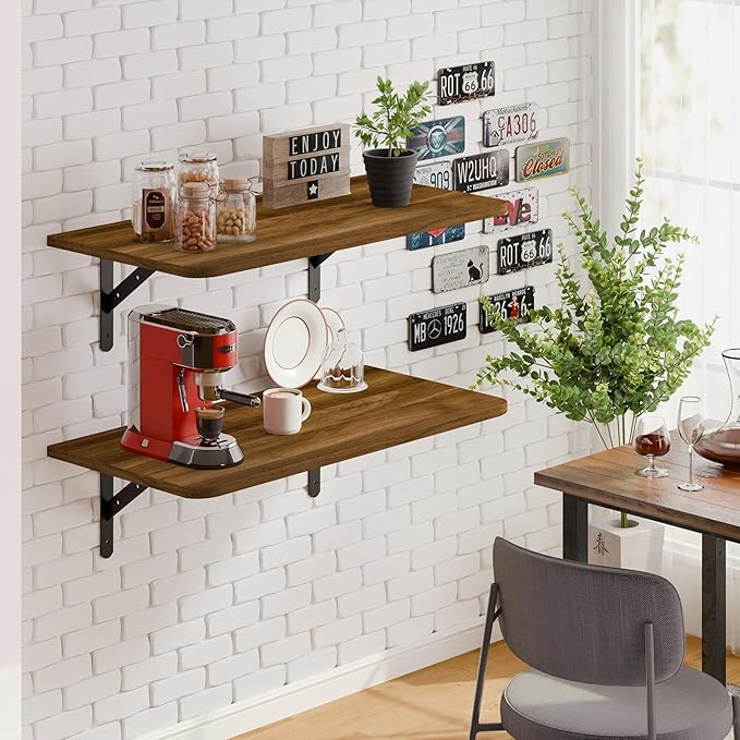 Dogsky 2-Pack Garage Storage Shelving Wall Mounted, 3x2Ft (36x24In) Heavy Duty Wood Floating Wall Shelf, 300lbs Capacity Shelves for Garage, Closets, Utility Rooms and Kitchens, Walnut