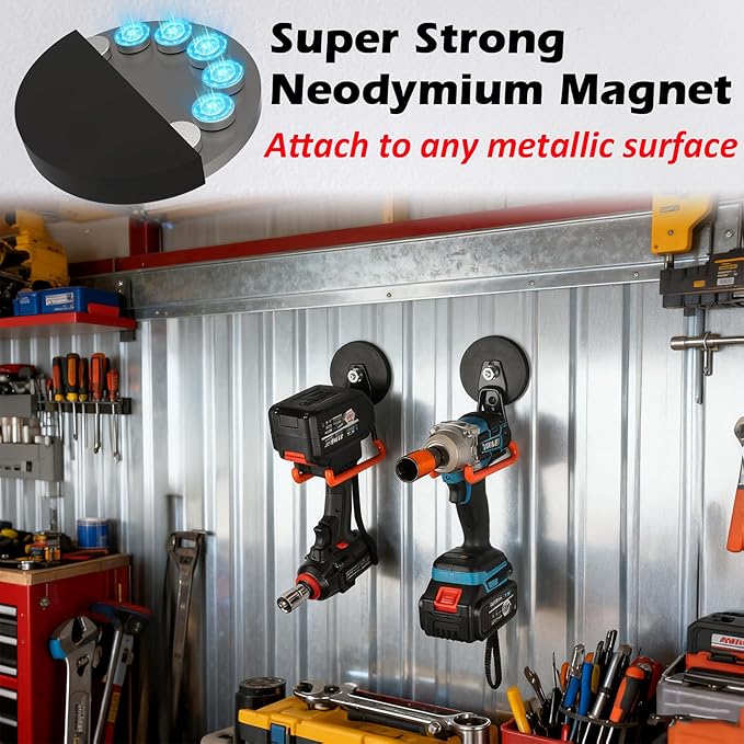 MUTUACTOR Updated Super Strong Magnetic Hooks,40lbs Anti-Scratch Large Garage Hooks for Hanging,2-Pack Magnetic Hooks Heavy Duty for Organizing Heavy Impact Drivers Trailer Cord Garden Tool Box