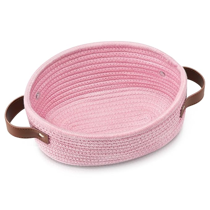 ABenkle Mini Woven Cotton Rope Storage Basket - Oval Decorative Shelf Gift Basket for Nursery, Empty - 9.4" x 5.9" x 3.9