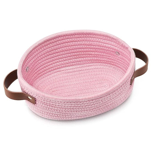 ABenkle Mini Woven Cotton Rope Storage Basket - Oval Decorative Shelf Gift Basket for Nursery, Empty - 9.4" x 5.9" x 3.9