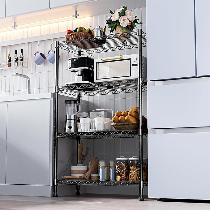 M MZG 1000 lbs Storage Shelving Steel Heavy Duty 4-Tier Utility Shelving Unit Steel Organizer Wire Rack for Home,Kitchen,Office (13.7" D x 29.5" W x 47.2" H)