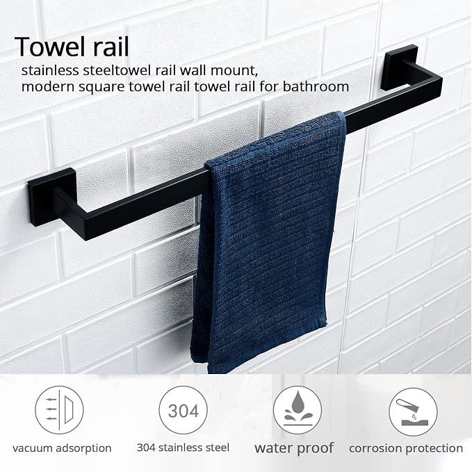BANOLUX Towel Rack, 22 Inch Single Towel Bars for Bathroom, Towel Racks for Bathroom Wall Mounted SUS304 Hand Towel Holder Organize Heavy Duty, Matte Black Towel Bar (Total Length 23.6-Inch)