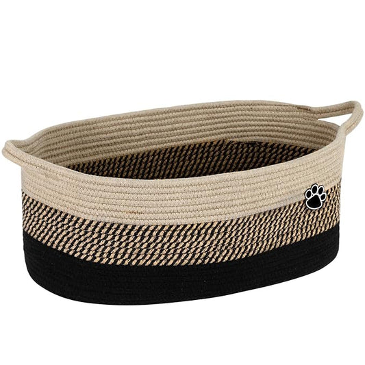 Optish Dog Toy Basket, 30L Toy Box and Bin for Dog Cat Storage, 19.7" X 11" X 7.9" Large Woven Rope Basket for Blanket Storage, Living Room, Bedroom, Black & Brown