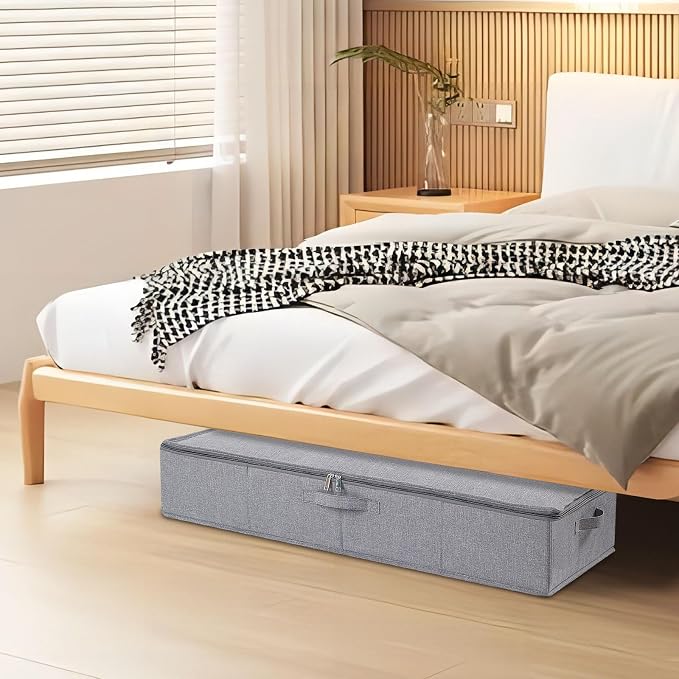 Under Bed Storage Container,Grey,31.5x15.7x5.9 Inch,3 Pack | Underbed Storage Organizers, Foldable Clothes Container,Clothes Bins with Lid and Handles for Blanket,Pillows,Shoes