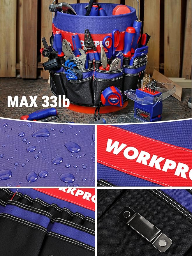 WORKPRO Bucket Tool Organizer with 51 Pockets Fits to 3.5-5 Gallon Bucket (Tools Excluded) | Perfect for Garden, Construction, Carpenter, Electrician, Welding Organize Tools