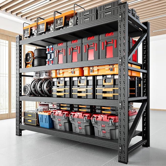 RAVIGIN 3000LBS Storage Shelves, 48" W Garage Shelving Heavy Duty Metal Adjustable Garage Shelves, Shelving Units Industrial Shelving for Warehouse, 48" W x 23.7" D x 70" H, Black