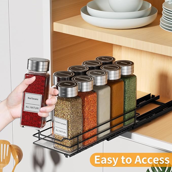 RCHYFEED Pull Out Spice Rack Organizer, 1 Tier,4.5" Wx10.5 Dx2.5 H | Heavy Duty Slide Out for Inside Cabinet & Pantry, Kitchen Cabinet Seasoning Organizer,Vertical Spice Racks Storage Spices