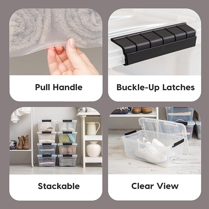 IRIS USA 6-Pack 13 Quart Storage Bins with Lids, Clear | Transparent design makes contents easy to find. Ideal for shoes, photos, documents, and small essentials. Nestable design
