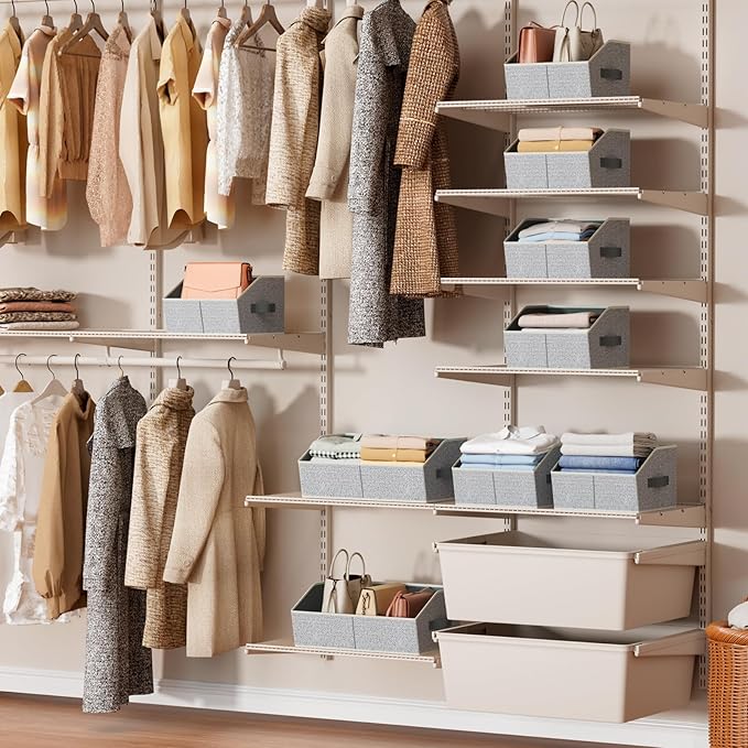 Homsorout Storage Bins for Shelves - Large Trapezoid Closet Shelf Organizer, Fabric Organization Bins with Handles, Storage Baskets for Clothes, Towel, Purse, 6 Pack, Light Gray