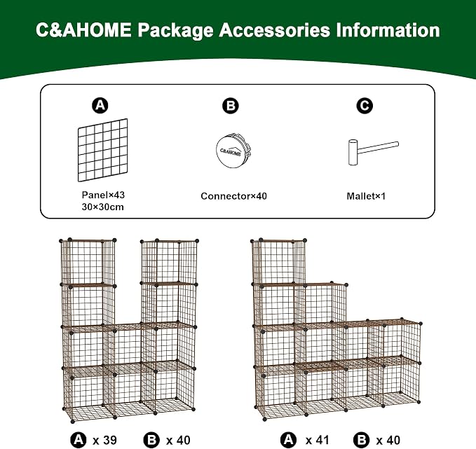 C&AHOME Wire Cube Storage, 12 - Cube Organizer Metal C Grids, Closet, Brown | Modular Shelves Units Storage Bins Shelving Bookshelf Shelf Cabinet