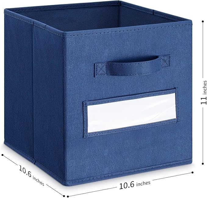 Fabric storage cubes (Set of 8) 11 Inch Cube Storage Bin, Cube storage with 8 Labels Window Cards & a Pen, Foldable cube organizer bins,11x11 Storage bin, Cubby Organizer Boxes, Navy Blue
