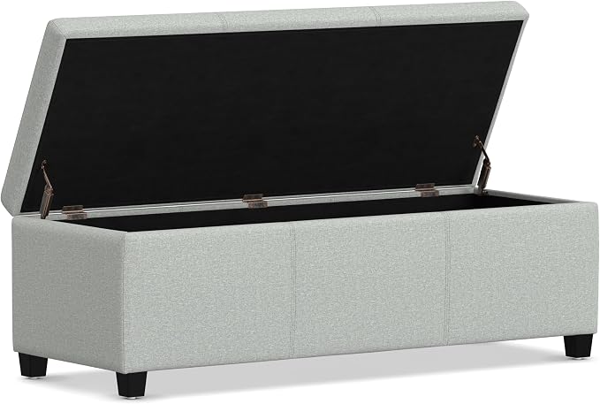 SIMPLIHOME Avalon Storage Ottoman Bench - 48" Wide x 16" High Upholstered Linen Look Fabric Rectangular Lift-Top Ottoman in Light Stone Grey, Transitional Bench for Living Room with High-Density Foam
