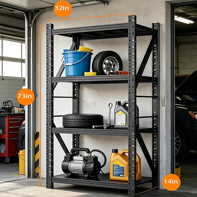 Heavy Duty Garage Shelving 73" H 3000LBS Load Capacity | Metal Garage Storage Shelves Adjustable Industrial Shelving Unit for Garage,Warsehouse,Workshop