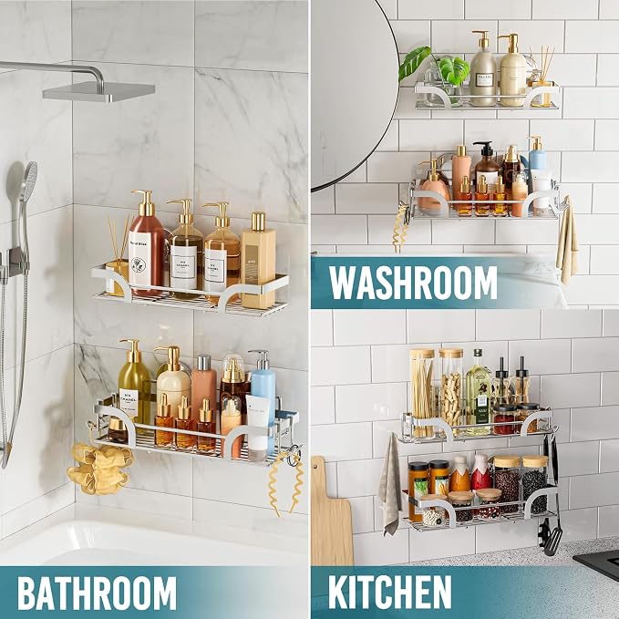 TAILI Shower Caddy Suction Cup 2 Pack, Heavy Duty Bathroom Basket, Bath Shelves for Inside,Stainless Steel Shower Holder for Bathroom Storage & Home Decor