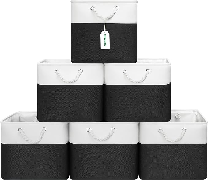 ECDYQXVU 13x13x13 Inch Storage Cube Bins Foldable Organizer Baskets 6 Pack | Soft Cotton Handles, Premium EVA Fabric, Hard Cardboard Bottom, Sturdy Metal Rim, Closet Shelf, Living Room, Bedroom, Laundry