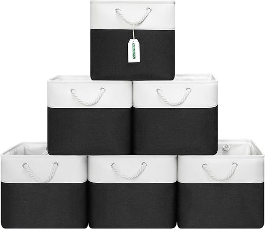 ECDYQXVU 13x13x13 Inch Storage Cube Bins Foldable Organizer Baskets 6 Pack | Soft Cotton Handles, Premium EVA Fabric, Hard Cardboard Bottom, Sturdy Metal Rim, Closet Shelf, Living Room, Bedroom, Laundry