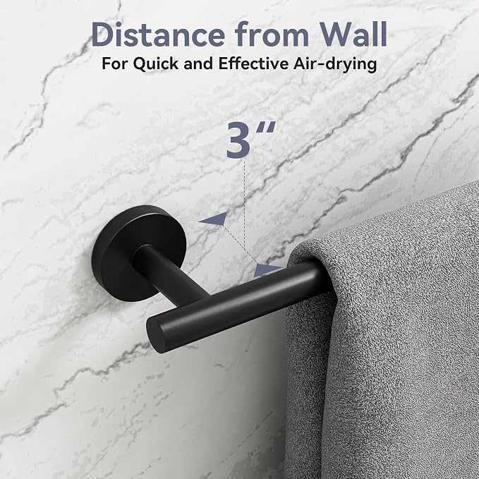 Matte Black Towel Bar, 24 Inch Bathroom Towel Rack | (Total Length 26-Inch), Towel Holder Wall Mounted, Thicken SUS304 Stainless Steel Towel Rod Modern Home Decor