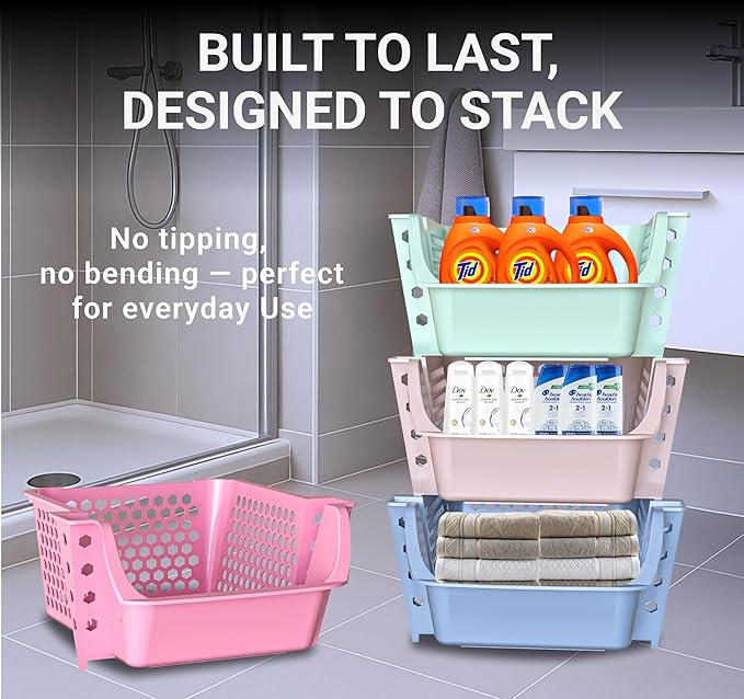 Skywin Stackable Storage Bins Open Front for Pantry Storage, 4 Pack - Multi | Sturdy Plastic, Easy Stacking, Breathable & Open Front Design, Pantry Storage for Snacks, Toiletries, and Small Essentials