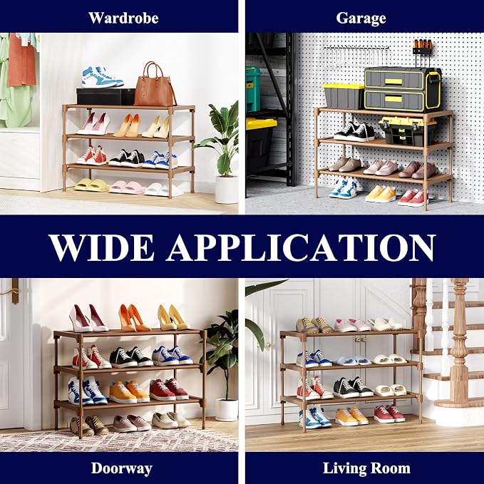 Kitsure Shoe Rack - Non-Woven Shoe Rack Shelf, 27.5" Wide - 3 Tier, Brown | Shoe Organizer for Closet, Entryway, Garage, Stackable Shoe Shelves, college dorm&apartment essentials