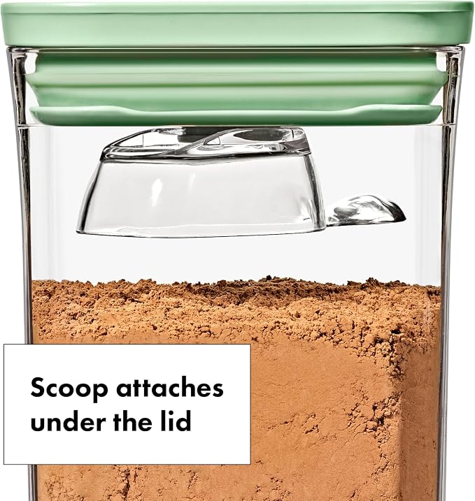 OXO Good Grips Airtight POP Container | Pistachio | Push Button Seal | For Sugar & Flour | 3 Containers with Mini Scoops, Pack of 2