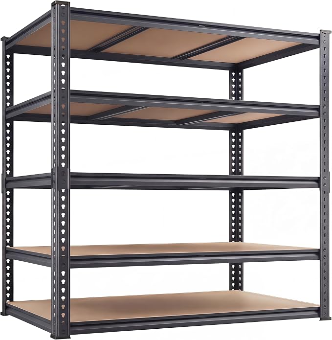 Garage Storage Shelves 46" W x 20" D x 72" H, 3000 LBS Heavy Duty Shelving Unit 5-Tier Adjustable, Extra Wide Boltless Metal Storage Rack for Garage Warehouse Basement