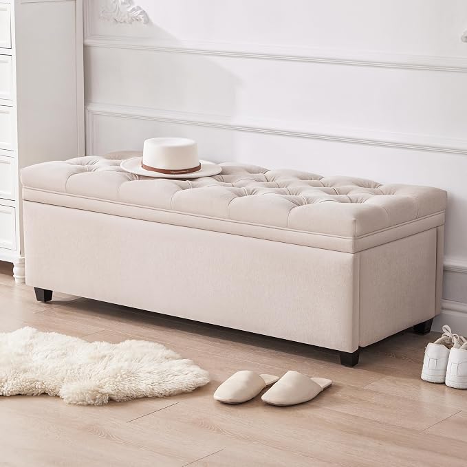 Mangodan 50 Inch Large Storage Ottoman, Tufted Ottoman with Storage | End of Bed Ottomans for Living Room, Bedroom, Modern Entryway Benchs