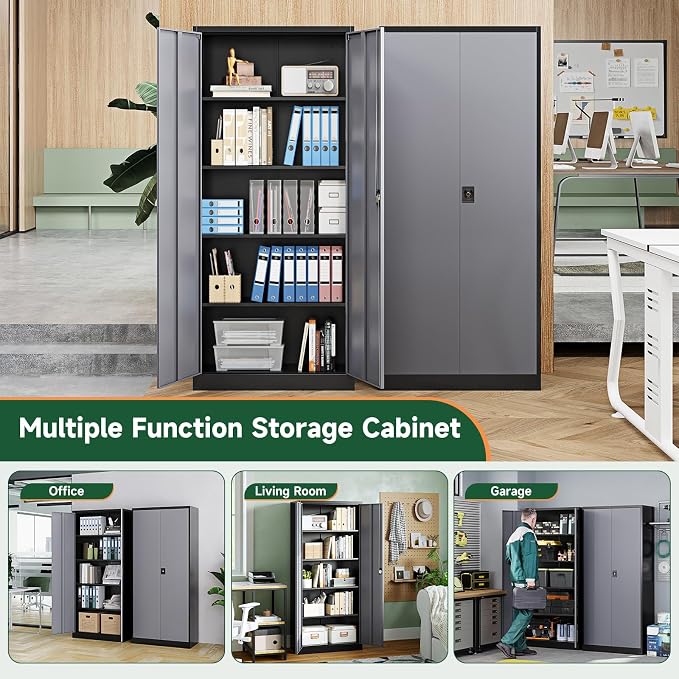 Letaya Metal Garage Storage Cabinets with Lock Door and Adjustable Shelves, Steel Tool Cabinets for Home,Office,Warehouse Organisieren (Black Grey, 72" H)