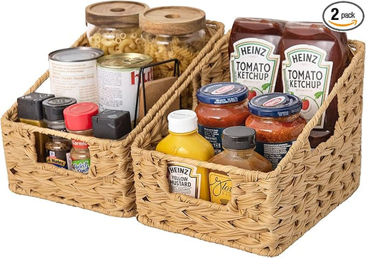 Granny Says Wicker Baskets For Organizing, Small Woven Storage Baskets | Wicker Storage Baskets For Pantry, Open Front Basket For Shelves, Kitchen Storage Baskets, Decorative Basket For Home Decor