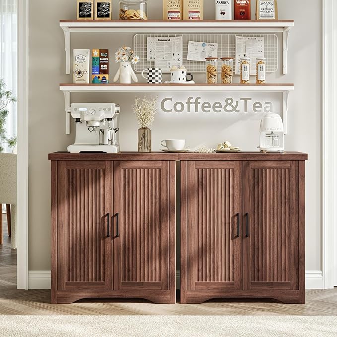 29" Fluted Sideboard Buffet Cabinet with Storage,Walnut | Modern Credenza with 2 Doors & Adjustable Shelves,Coffee Bar Table Console for Dining Room Kitchen Living Room Entryway