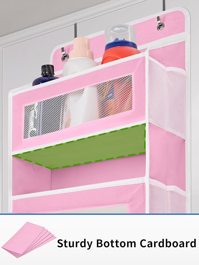 JARLINK Over the Door Organizer for Bedroom, Pantry, Bathroom, 5 Shelf Pink | Anti-Tilt Design, 44 lb Load Capacity, Hanging Door Organizer with 5 Large Capacity Pockets, Behind Door Storage for Nursery