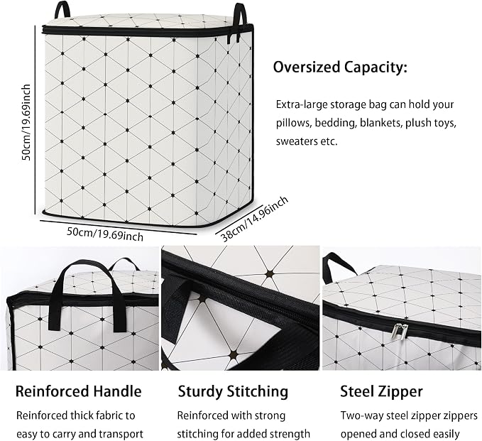 king comforter storage bag,blanket organizer with zipper 95L (2pack) | quilt duvet sweater sheet bedding pillow clothes storage for closet,dorm moving essentials containers with portable handles
