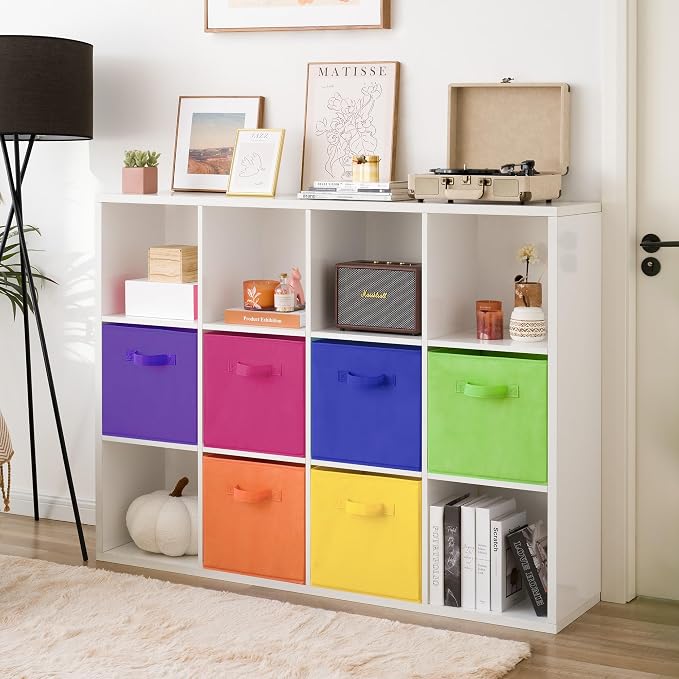GRANNY SAYS 13 Inch Cube Storage Bins, Colorful Cube Storage Organizer, Fabric Storage Bins, Storage Cubes for Shelves, Closet, Toy Storage Bins for Kids Room, Play Room, Rainbow, 6-Pack